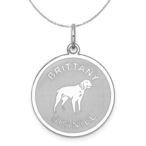 Silver Laser Etched Brittany Spaniel Dog 19mm Necklace - 18 In